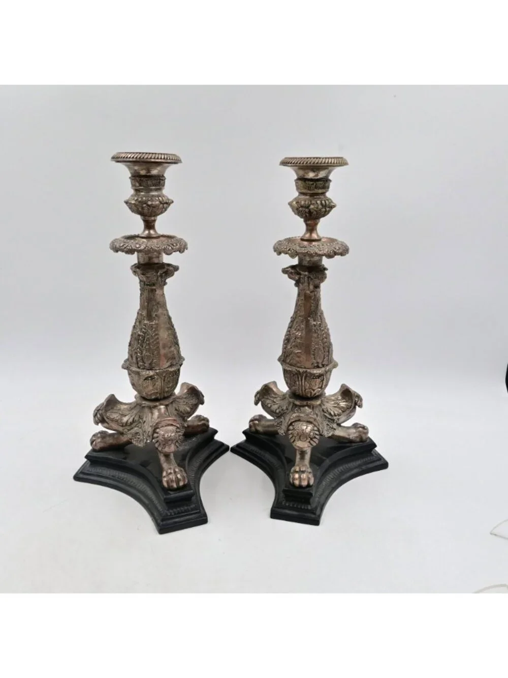 Silverplate Candlestick Holders Ornate Renaissance Lion Feet